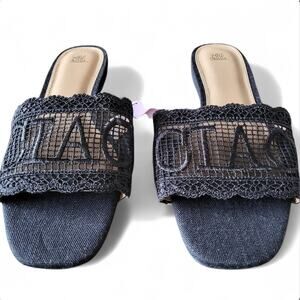 NWT Women's Size US9 CIAO Black Mesh Lace Overlay Italian Summer Slide Sandals